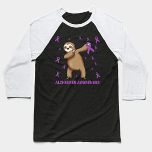 Alzheimer Awareness Dabbing Sloth Purple Ribbon Gift Baseball T-Shirt